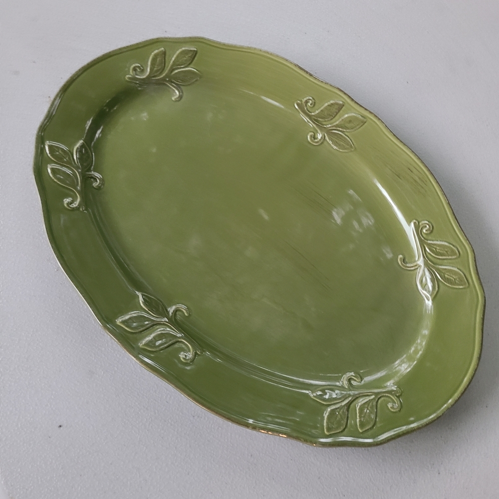 Montauck Green Oval Serving Platter 15"x10" Ceramic Canterbury Potteries Ltd‎